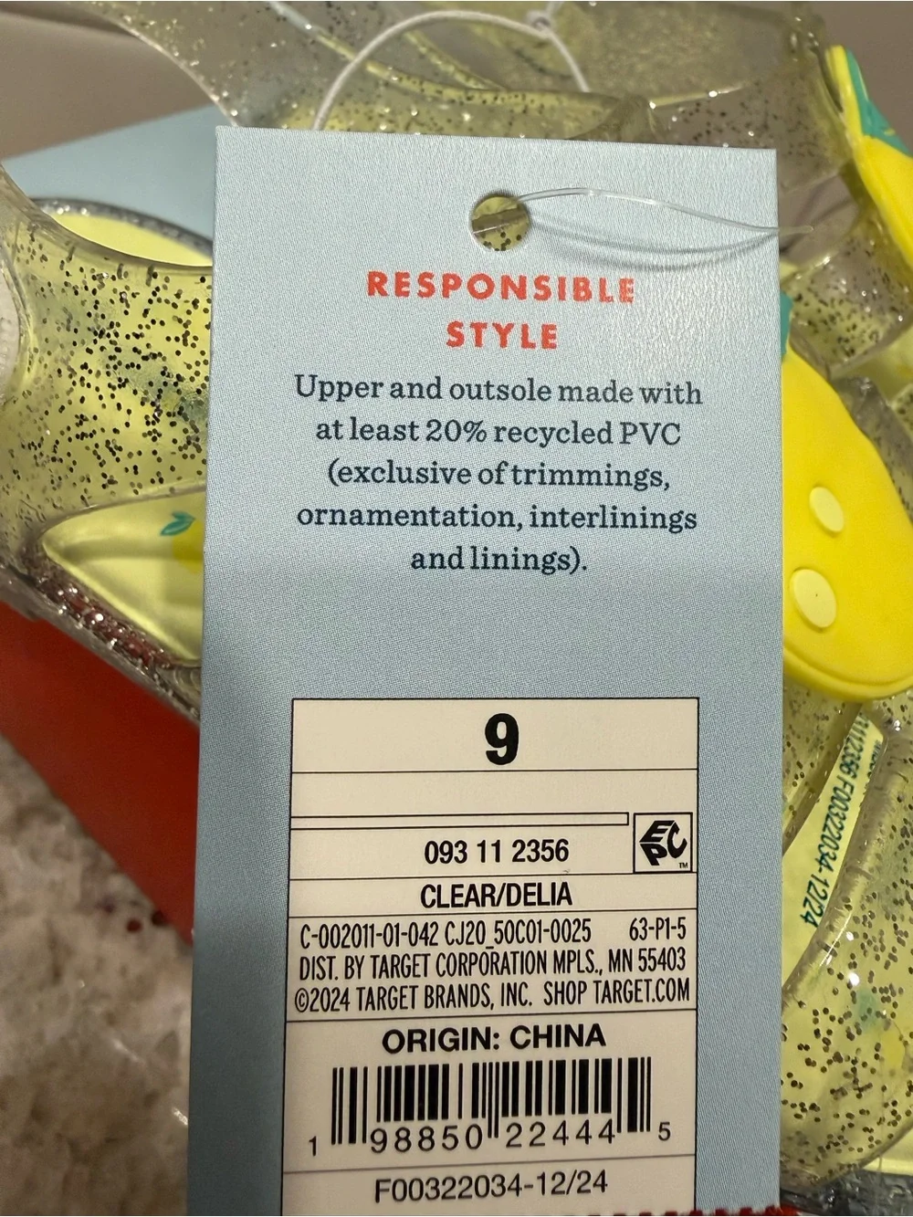 Cat & Jack Yellow Glitter Lemon Jelly Sandals for Kids Size 9 NWT